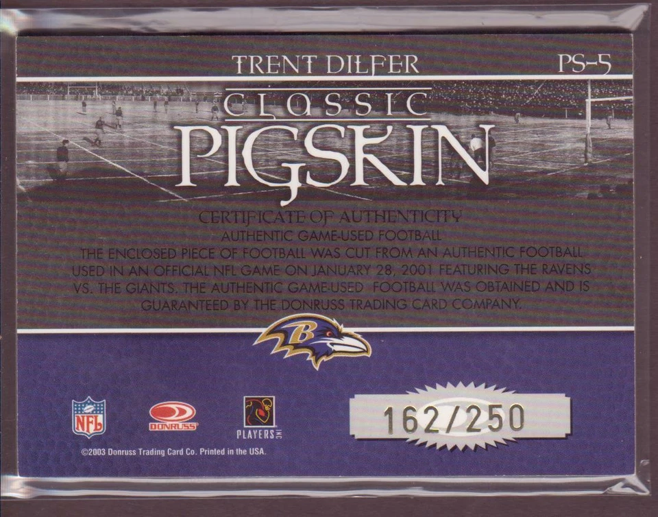 Fútbol americano Donruss Classics Pigskin RAVENS Super Bowl 2003 *DEL JUEGO REAL* Foto 3 de 4