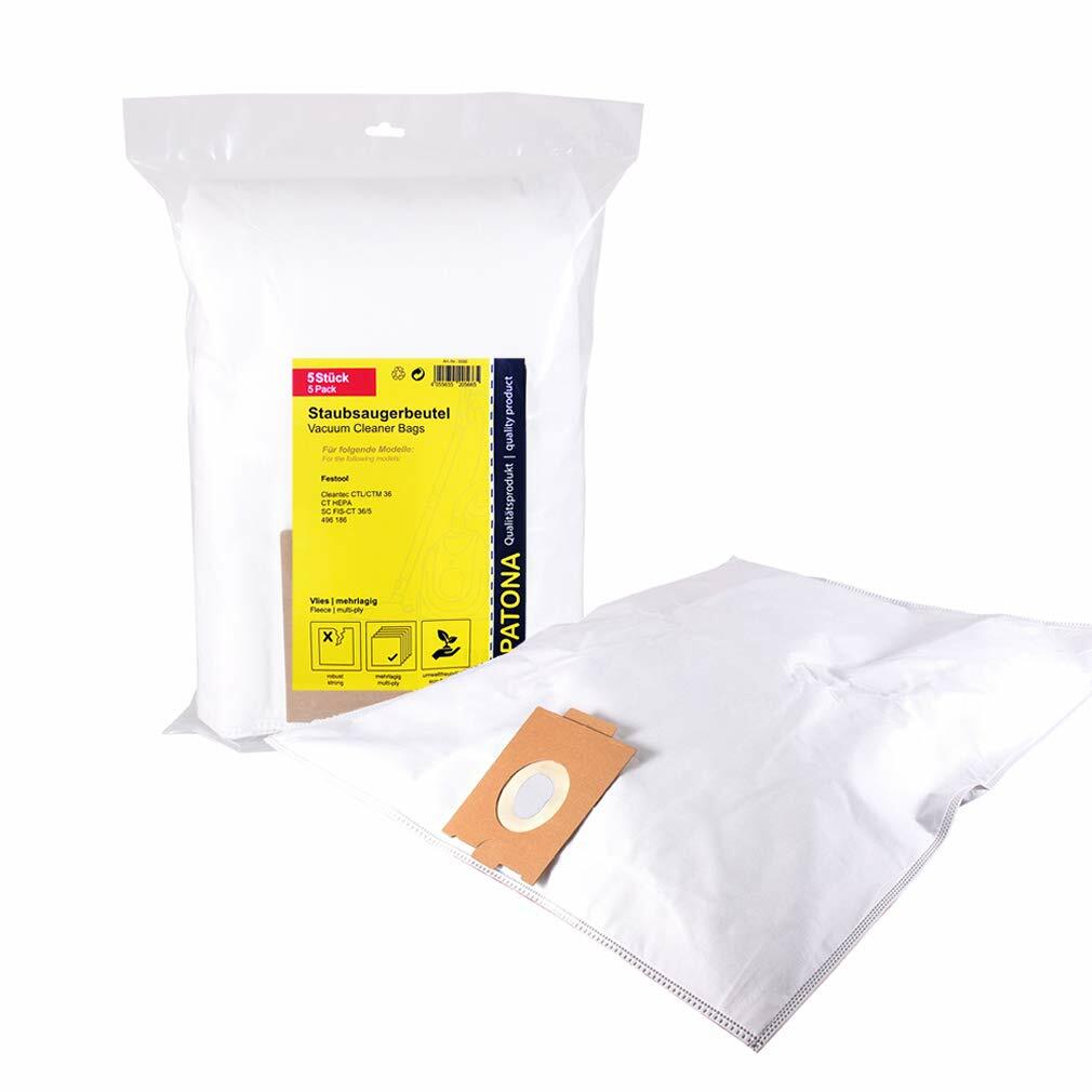 PATONA 5x Sacchetti per aspirapolvere Festool CT36 CTL36 CTM36 CT HEPA (H0e)
