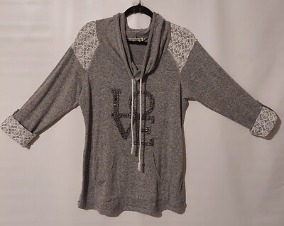 Chance or Fate Women's Knit Pull-Over Gray w/ White Lace Trim