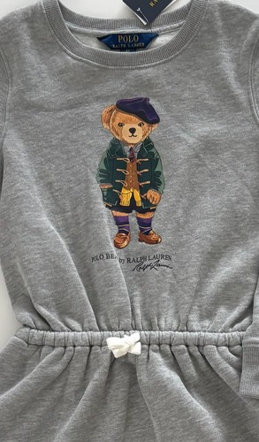 NWT, Girls Ralph Lauren Gray Sweatshirt Polo Bear Dress. Size 6X. Eu 122 - Picture 2 of 2