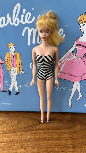 Vintage Original 1959 Blond Ponytail Barbie With Swimsuit, Heels Barbie TM