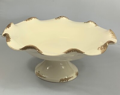Ceramiche Tadinate Pedestal Fruit Bowl Scalloped Edge Rustic Farmhouse  Italy 12”