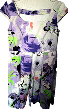 Nine West Size12 Multicolor Floral  Cap Sleeves Fit & Flare Dress Front Pockets