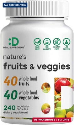 Nature's Fruits & Veggies Supplement, 240 Veggie Capsules - 80 Whole Food Superf