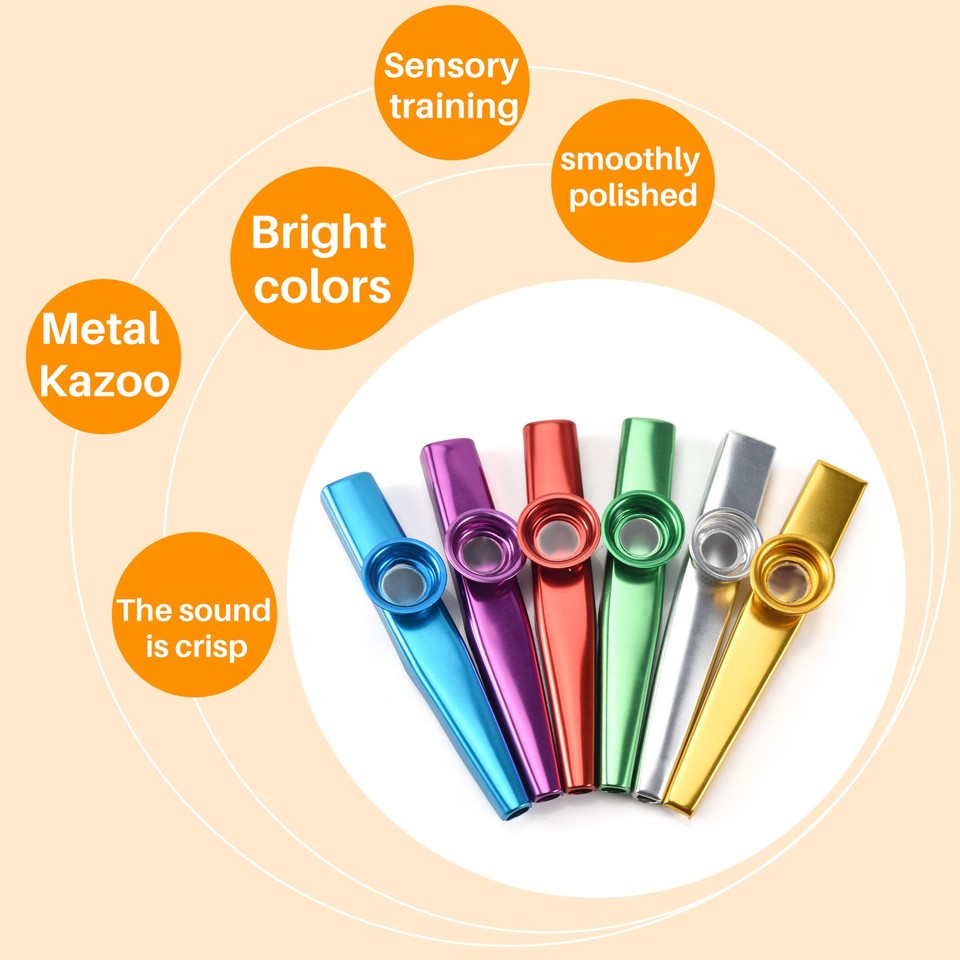 Quacc Metall-Kazoos Set – 6 Stück In Farben + Ersatzmembranen, 12,2 Cm