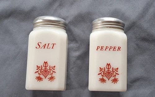 Vintage Hazel Atlas milk glass Range Top salt and pepper shakers 1930s to 1940s