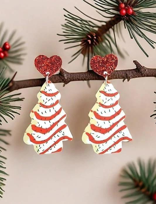 Pendientes de árbol de Navidad para mujer, joyería navideña, rojo blanco verde colgante Foto 3 de 4