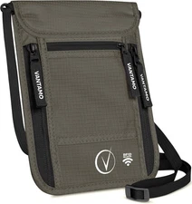 Vantamo Slim Passport Holder for Travel, RFID Protected Neck Steel Gray Black 
