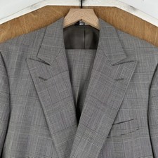 VTG Chaps Ralph Lauren Suit Mens 40R Gray Glen Check 6x2 Wool Canvased 30x30