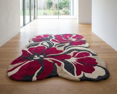 Hand-Tufted Wool Rug, Irregular Floral Area Rug, Modern Living Room Decor