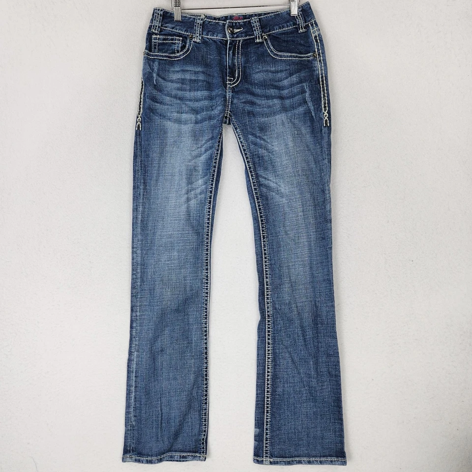 Rock & Roll Cowgirl Jeans Womens 30 Long Blue Mid Rise Bootcut Rhinestone Denim - Image 2 of 4