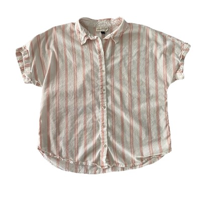Universal Thread Button Up Shirt Women s M Pink White Striped Short Sleeve