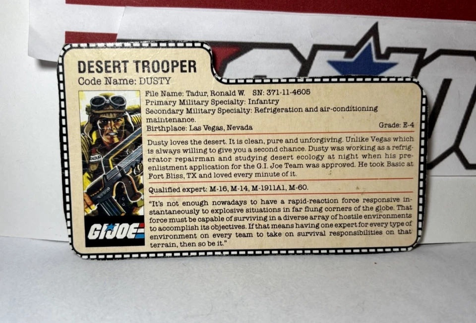 GI Joe Dusty 1985 v1 *100% COMPLETE w/File Card, Excellent Condition!* Vintage - Image 3 of 4