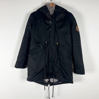 Mazden Paxton Storm Mink Fur Down Full Zip Hooded Parka Coat Jacket Black Gray S