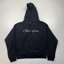 Champion Reverse Weave Hoodie Womens Medium Black Pullover Embroidered Logo
