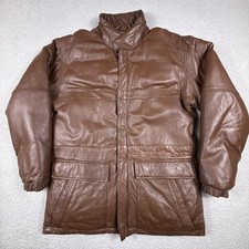 VTG Eddie Bauer Leather Jacket Mens Medium Brown Goose Down Parka Insulated Soft