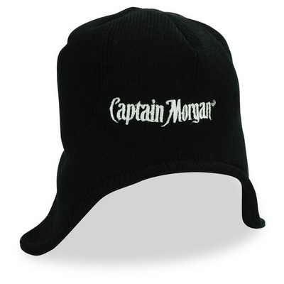 Captain Morgan Rum Mütze Winter mit Ohren schwarz Mode Kappe Cap Hut bestickt