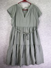 CALVIN KLEIN 8 Women Pullover Tie Lagenlook Tiered Dress Green Flutter Sleeves