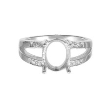 10x8mm Oval Semi Mount Ring 925 Sterling Silver CZ Accented Split Shank Ring