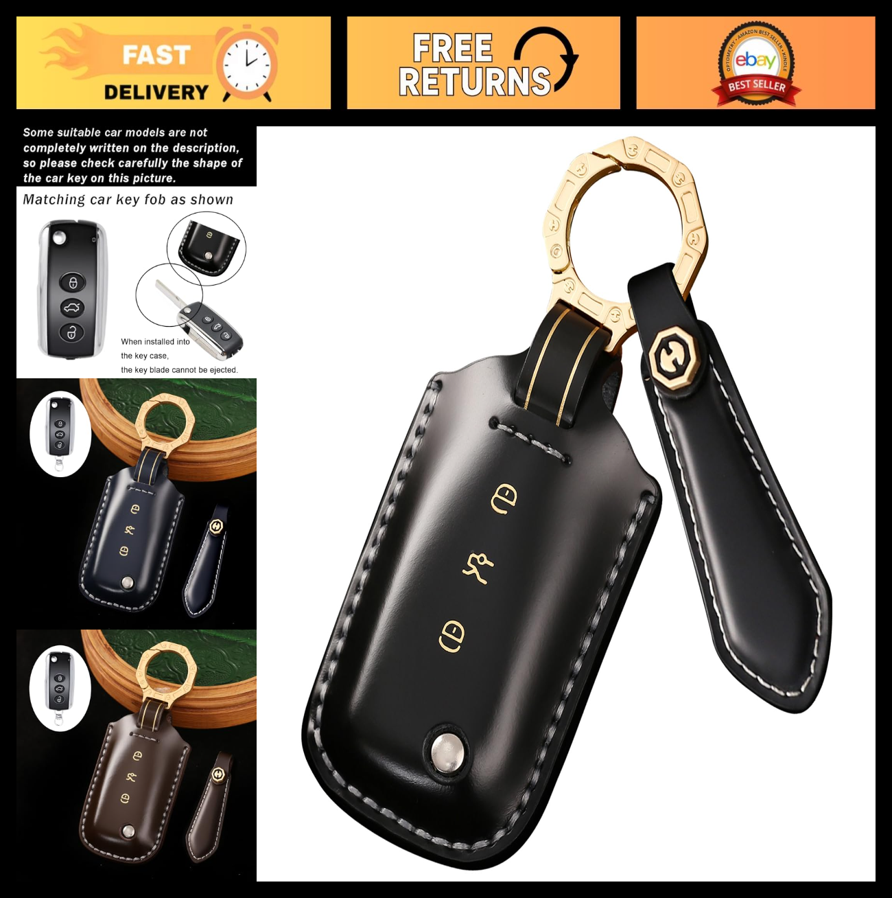 Premium Leather Key Fob Cover for Bentley Flip Key - Handmade Full Coverage Prot