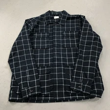 Frank and Oak Shirt Mens XL Blue White Plaid Heavyweight Shacket Organic Cotton