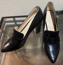 NEW NWOT Nine West BLACK Faux Leather slip on heels/Shoes 3 in Block heel Sz 6.5