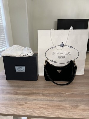 Prada Re-Edition Black Velvet Mini Bag Gold Chain   New w/ Opened Box