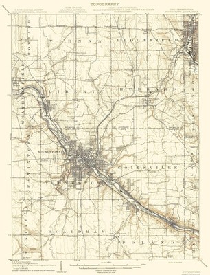 Topographical Map - Youngstown Pennsylvania Ohio Quad - USGS 1908 - Vintage