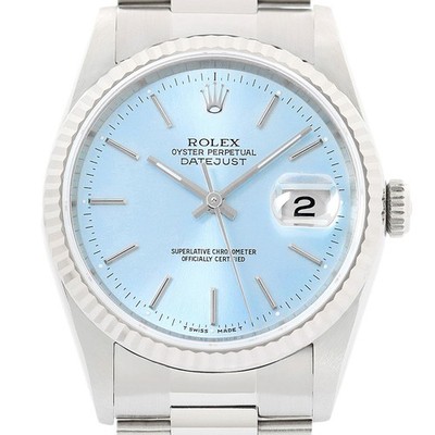 Rolex Datejust Eisblaues Zifferblatt 18K Weißgold & SS Oyster Band Uhr 16234