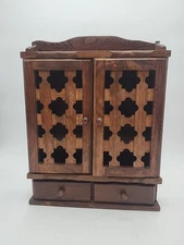 Vintage Wood Spice Rack W/ 2 Doors & 2 Drawers Stand Wall Mount Taiwan *As Is