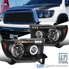 Fits Toyota 07-13 Tundra 08-17 Sequoia Black LED Halo Projector Headlights Pair