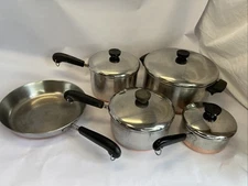 REVERE WARE 9 Pc Copper Clad Cookware Set Post 1968 Pots Lids Frying Pan USA