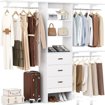 Closet Organizer System with 3 Hanging Rods And Shelving Tower, 96''