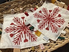 Set Of 2 Handmade Taggies - Nordic Christmas - Red And White Snowflake