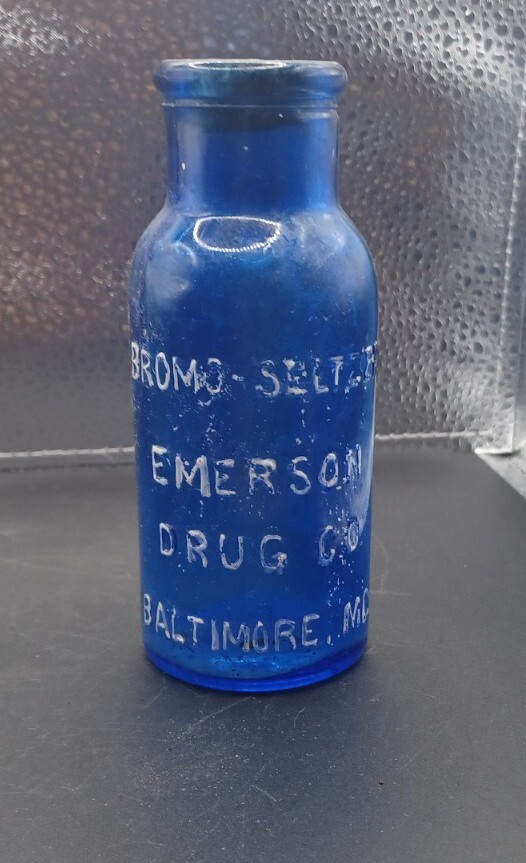 Vintage Bromo Seltzer Emerson Drug Co. Embossed Baltimore Maryland Blue