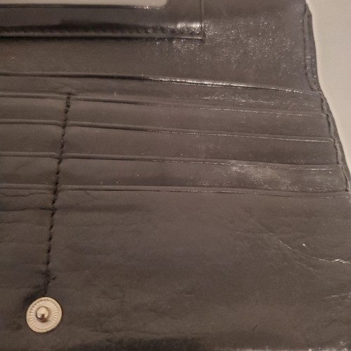 Hobo Black Leather Trifold Wallet Snap Closure Multi Pockets Lined Fabric - Picture 11 of 16