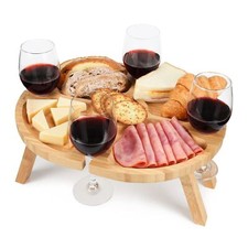 Tirrinia Portable Picnic Table with 4 Wine Glasses Holder, Functional Bamboo ...