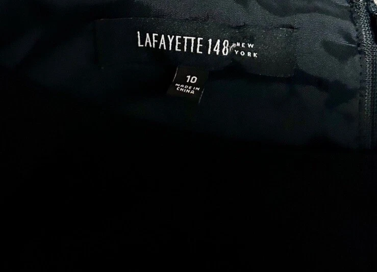 Lafayette 148 Black Pleated Sheath Shift Wool Blend Stretch Midi Dress Size 10 - Image 2 of 4