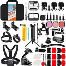 Action Camera Accessories Kit for GoPro Hero 12 11 10 9 Black, Waterproof Hou...