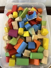 Lot of Colorful Wood Wooden Kids Toy Blocks Building Shape Stacking Crafts