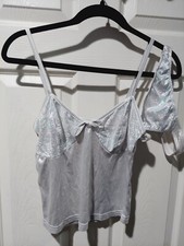 New Vtg Fredricks of Hollywood 2 Piece Camisole Set Metallic Silver S L USA Made
