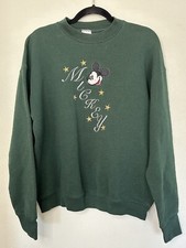 Vintage 90s Mickey Mouse Disney Crewneck Dark Forest Green Sweatshirt Large