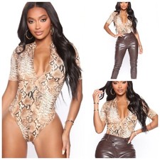 NWT FASHION NOVA Womens sz XS Grind Time Snake Zip Front One Piece Bodysuit
