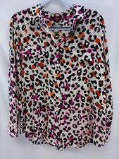 Chico's Women's Shirt Size 3 Multicolored Animal Print Button Rayon Long Sleeve