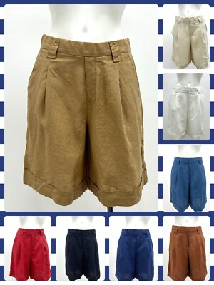 Ex Benetton Damen 100 % Leinen breites Bein Bermuda Shorts Größen 6 8 10 12 14 16 18