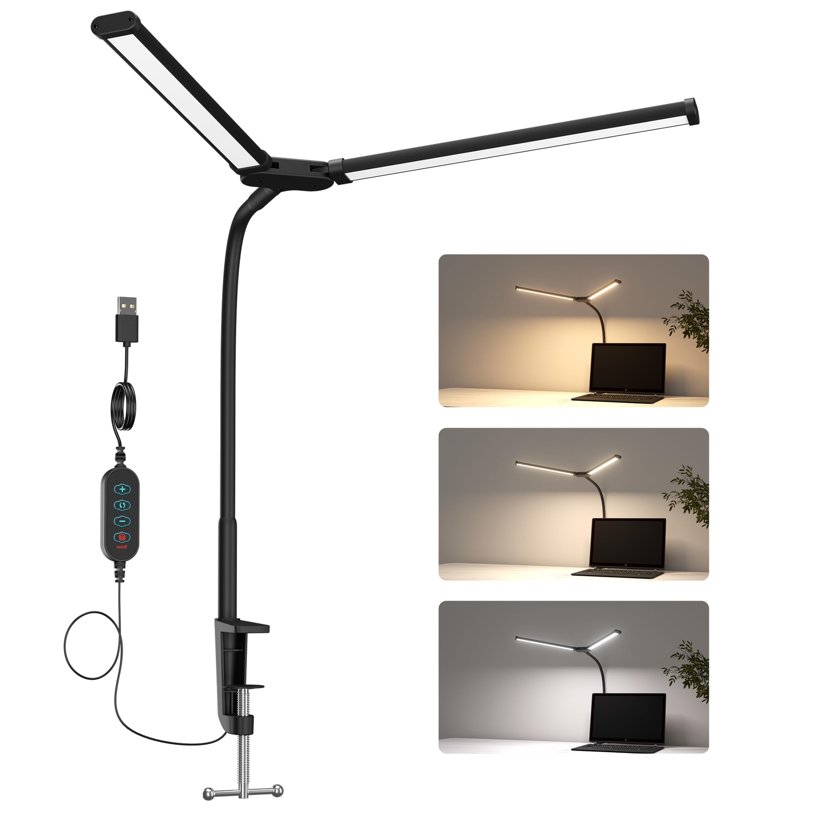 Desk Lamps for Home Office, 12W Adjustable Button Architect Clamp Lamp with U...