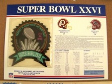 1992 Super Bowl 26 XXVI logo patch Redskins v Bills W W Willabee Ward SB S.B.