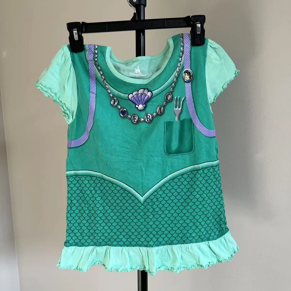 2pcs Disney Green Bule Girls Size 12 T-Shirt 100% cotton Ruffles — 第 3/4 张图片