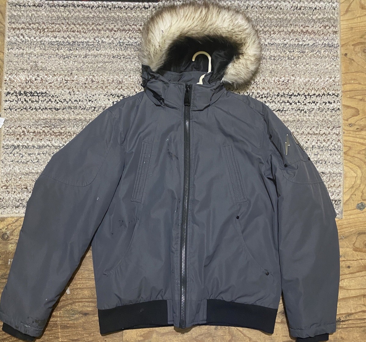 HFX Womens Gray Faux Fur Hooded Parka Winter Jacket Coat Medium