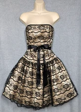 GUNNE SAX JESSICA MCCLINTOCK DRESS 5/6 STRAPLESS LACE & TULLE BLK LABEL 1969 VTG